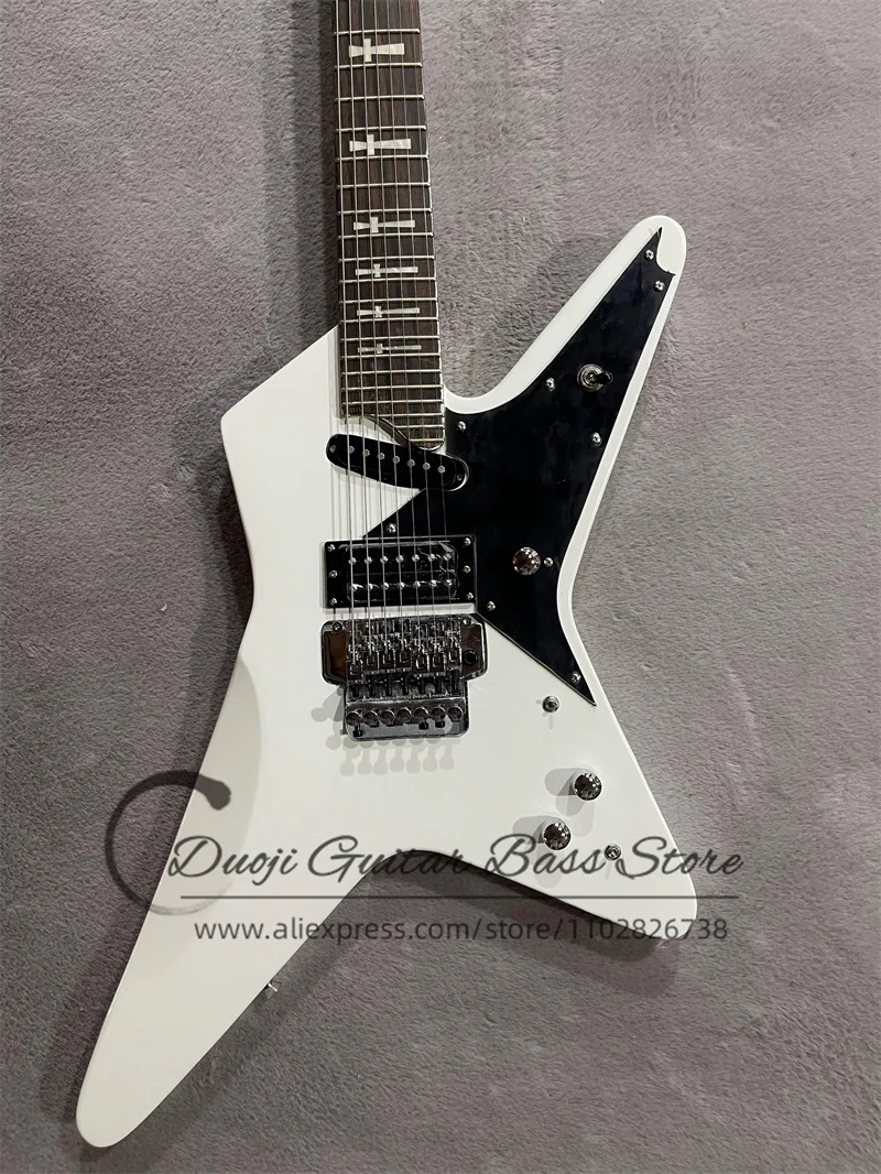 7 Strings White Electric Guitar Tremolo Bridge Rosewood Fretboard Cross Inlay SH Pickups Chrome Hardware