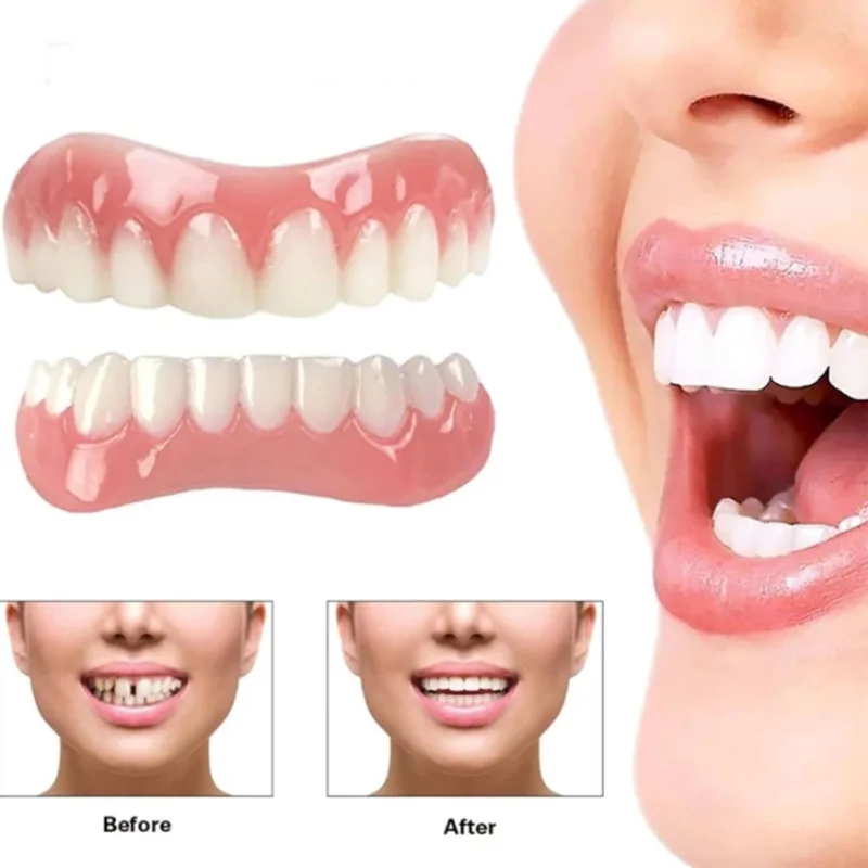 Silicone Upper/Lower False Teeth Perfect Laugh Veneers Dentures Paste Oral Hygiene Tools Fake Teeth Instant Smile Teeth Cosmetic