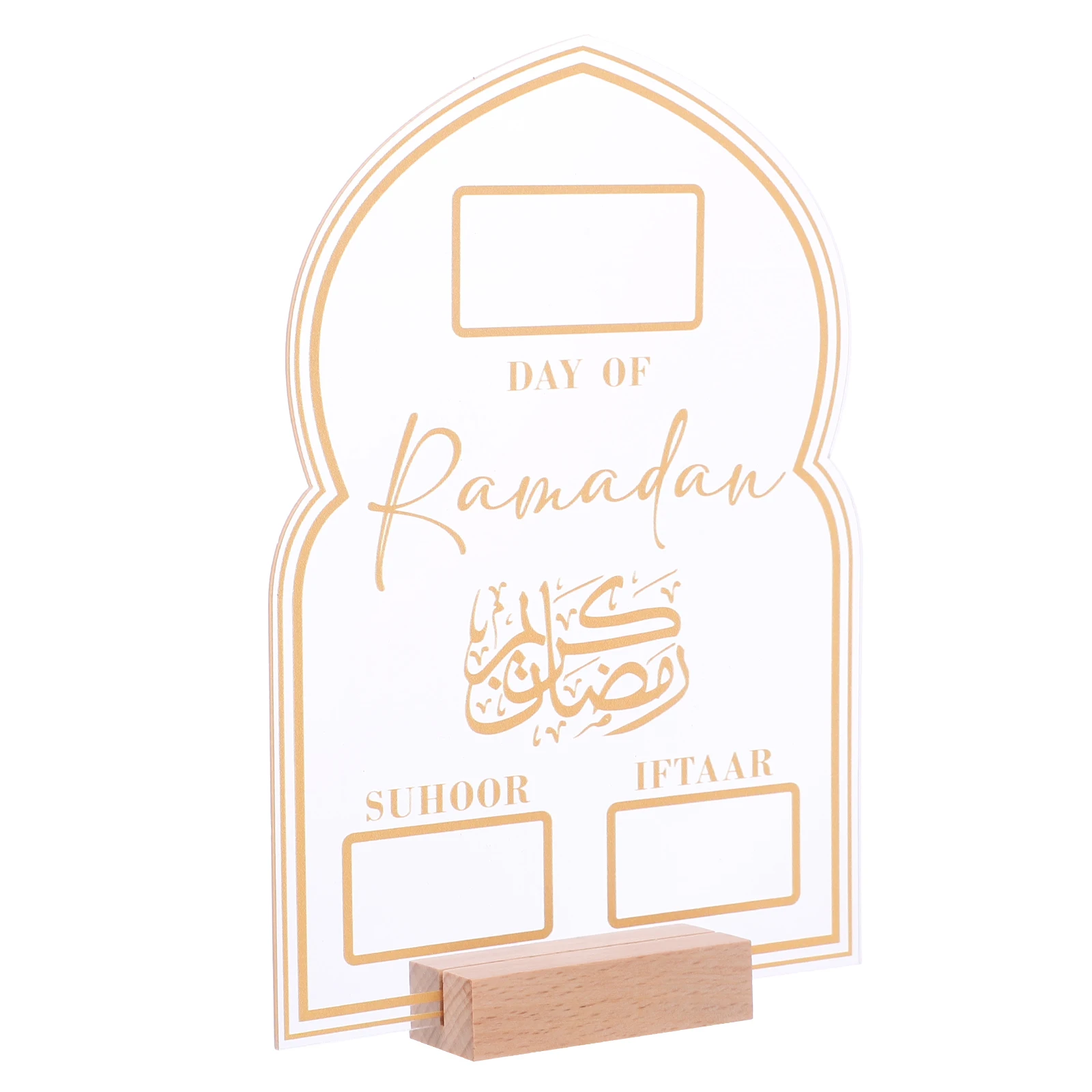 

Eid Mubarak Acrylic Ramadan Countdown Calendar 2024 Desk Decor Black Whiteboard Pen Wooden Base for Home Office Month Date