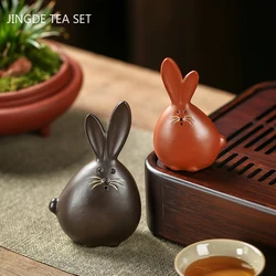 Cute Little Rabbit Sculpture Tea Pet Ornaments Purple Clay Tea Set Decoration Boutique Handmade Tea Figurine Decor Crafts