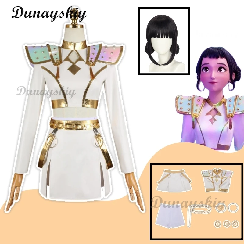 

Women's Anime KPop Demon Hunters Zoey Cosplay Costume Black White Uniform Golden Detail Halloween Party Carnival Outfit Girls