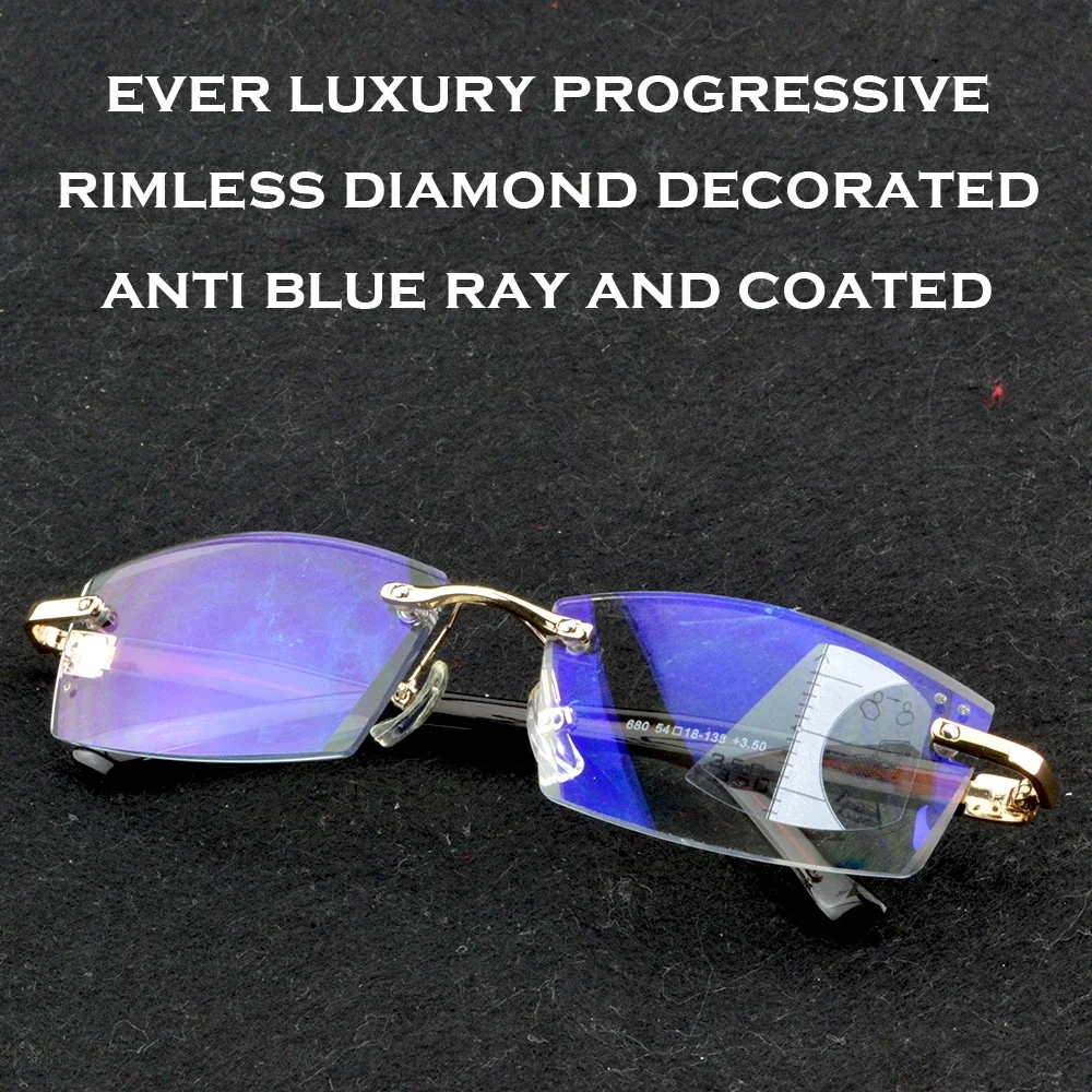 

Прогрессивные очки для чтения без оправы, мужские красные дужки с золотыми акцентами, анти-синий свет, очки в деловом стиле для женщин от +0,75 до +4