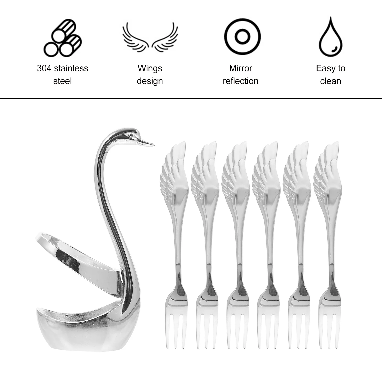 

1 set Swan Dinnerware Set Stainless Steel Fruit Forks Creative Cutlery Holder For Dessert Table Decoration Kitchen Bar Tool