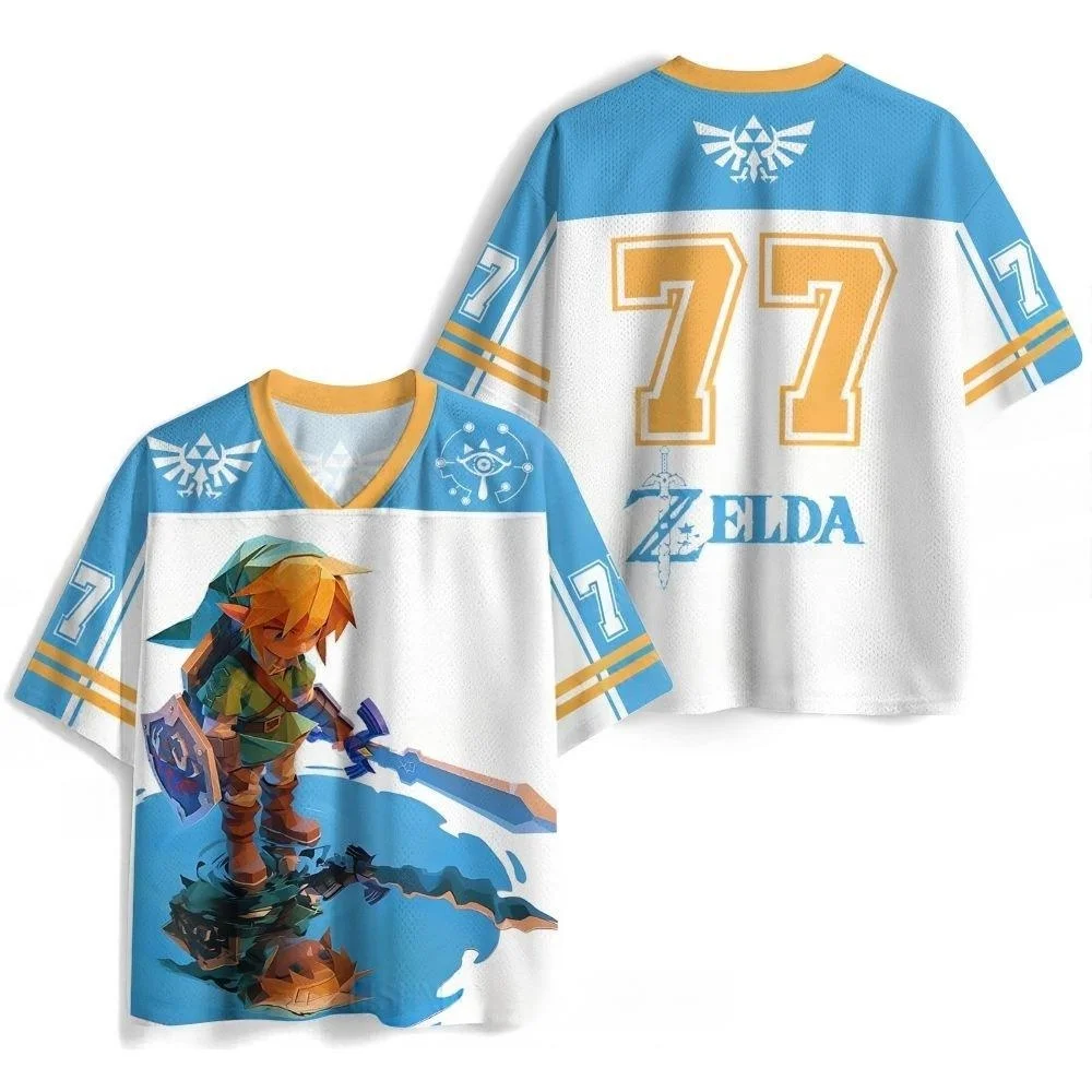 Zelda Link Master Sword Triangle Badge 3D Full Print Men's and Women's Loose Breathable V-neck Mesh Short Sleeve