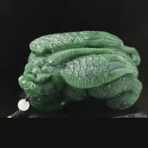 Pure Natural hetian green Jade Hand Carved dragon loong pi xiu home decor with certificate #17