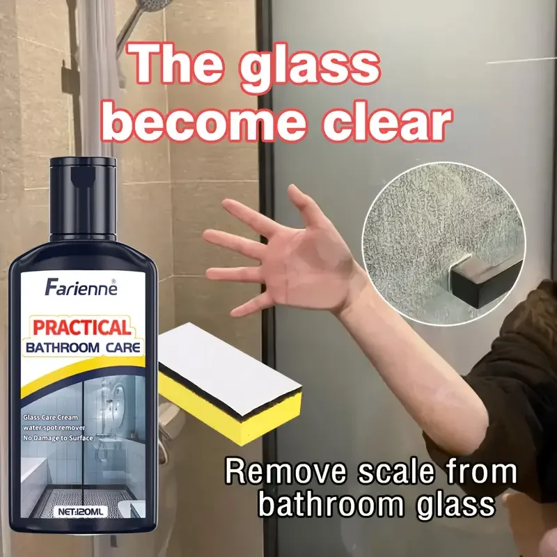 Esmalte de vidrio para baño: potente eliminador de manchas de agua dura y descalcificador para puertas de ducha, azulejos y acero inoxidable.
