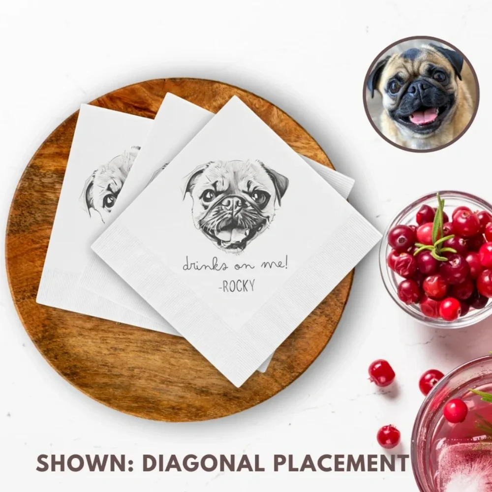 80 pcs Custom Pet Cocktail Napkins,Dog Wedding Napkins,Custom Pet Cocktail Napkins,Custom Pet Portrait Wedding Napkins