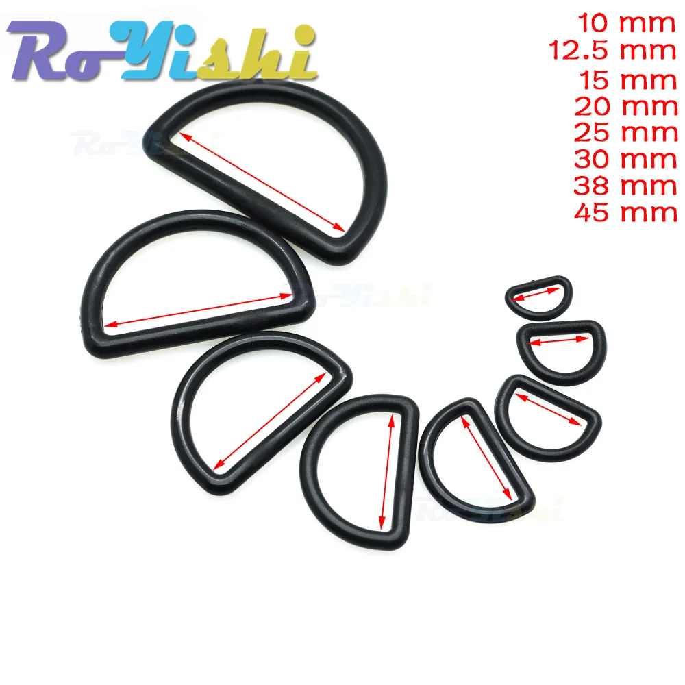 10 sztuk/opakowanie Plastikowe klamry z pierścieniem D Rozmiar taśmy 10 mm 12 mm 15 mm 20 mm 25 mm 30 mm 38 mm 45 mm Czarny