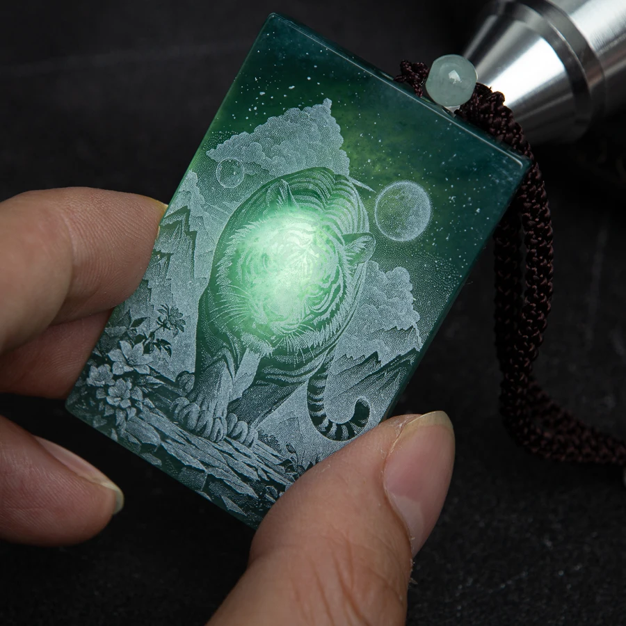 

TIMESWIND Original A-type Jade Blue Tiger Shadow Carved Square Pendant Men Women Necklace Fashion Jewelry with Certificate