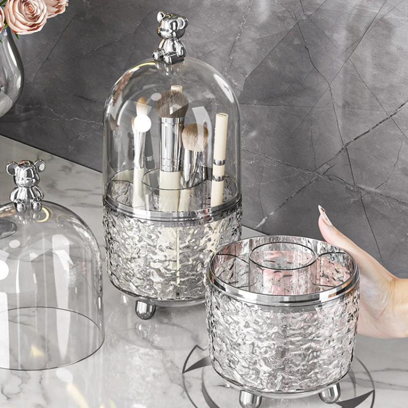 1 Pc Cosmetics Storage Box Advanced Sense Makeup Brush Rotating Desktop Large Capacity Dustproof Dresser Storage Container