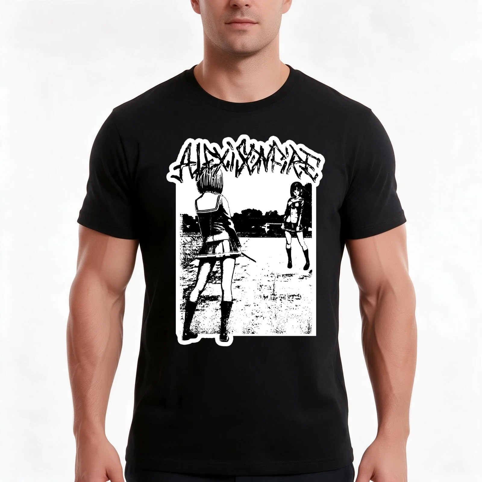 Alexisonfire Merch Anime Knife Fight T-Shirt, Summer Casual Cotton Tee, Oversized Streetwear Tops, Vintage Graphic Print