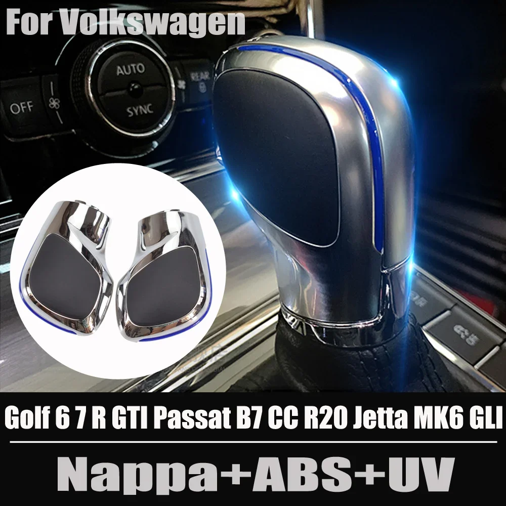 1PCS Chrome Matt With Leather Shift Knob Gear Side Cover For VW Golf 6 7 R GTI Passat B7 B8 CC R20 Jetta MK6 GLI