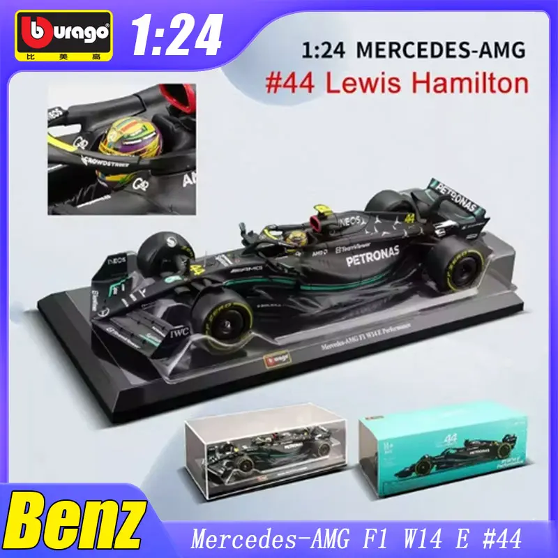 1:24 Bburago Benz Mercedes-Amg 2023 F1 W14 E Car #44 Diecast Model Formula Racing Hardbound Edition Collection Vehicle Toys