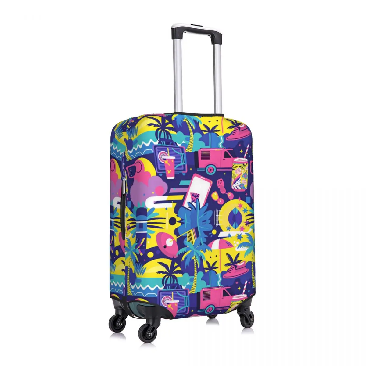 90s Retro Tropical Road Trip Pattern Travel Luggage Cover Dust Proof Suitcase Cover Protector Fit 18-32 Inch