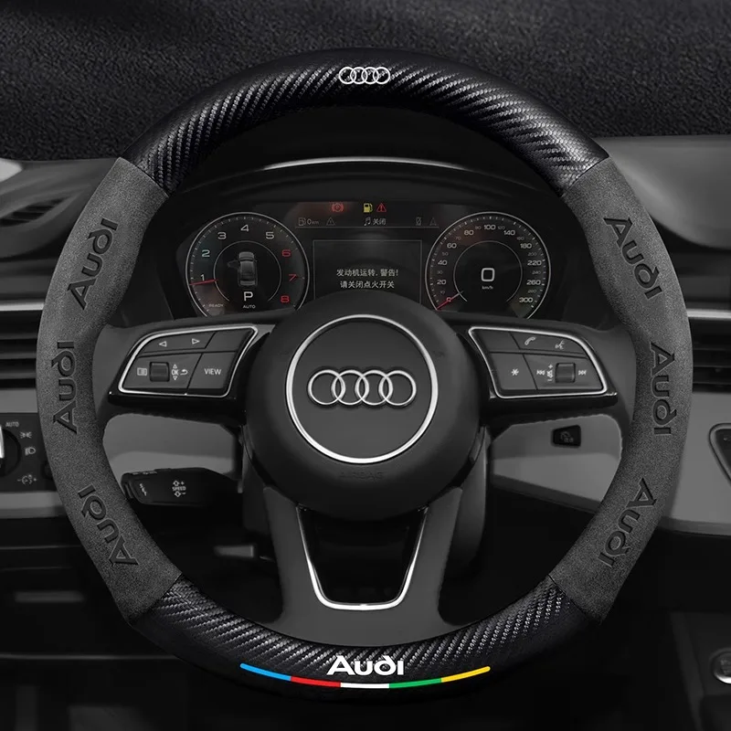 Car Anti-slip Suede Carbon Fiber Steering Wheel Cover For Audi TT A3 A4 A5 A6 A7 A8 S3 S4 S5 S6 RS3 RS4 RS5 Q2 Q3 Q5 Q7 Q8 SQ5