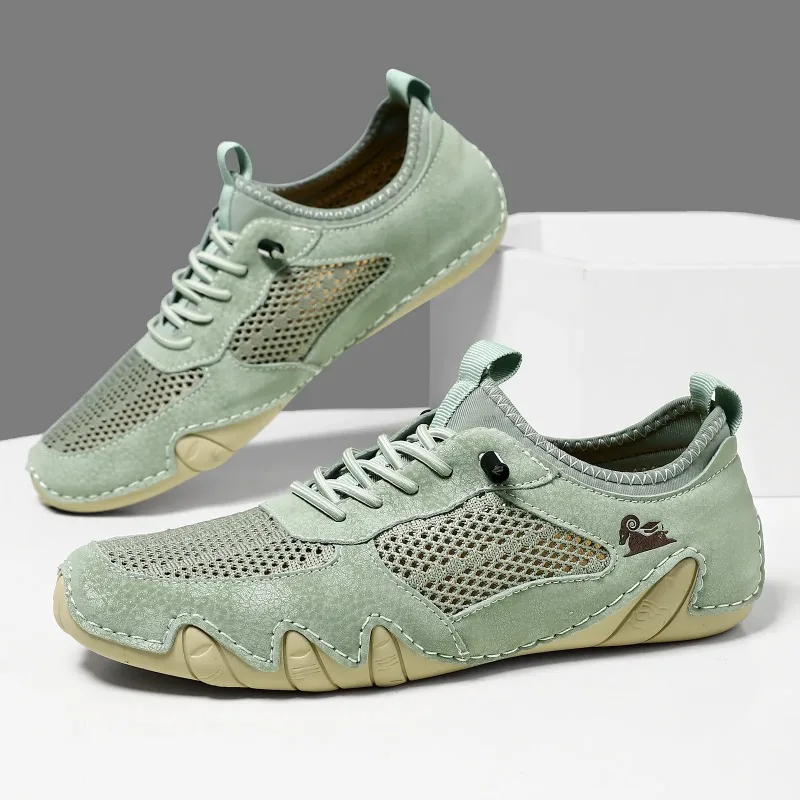 Men Women Big Size Outdoor Casual Shoes Flat Bottom Lacing Summer Breathable Mesh Sneakers