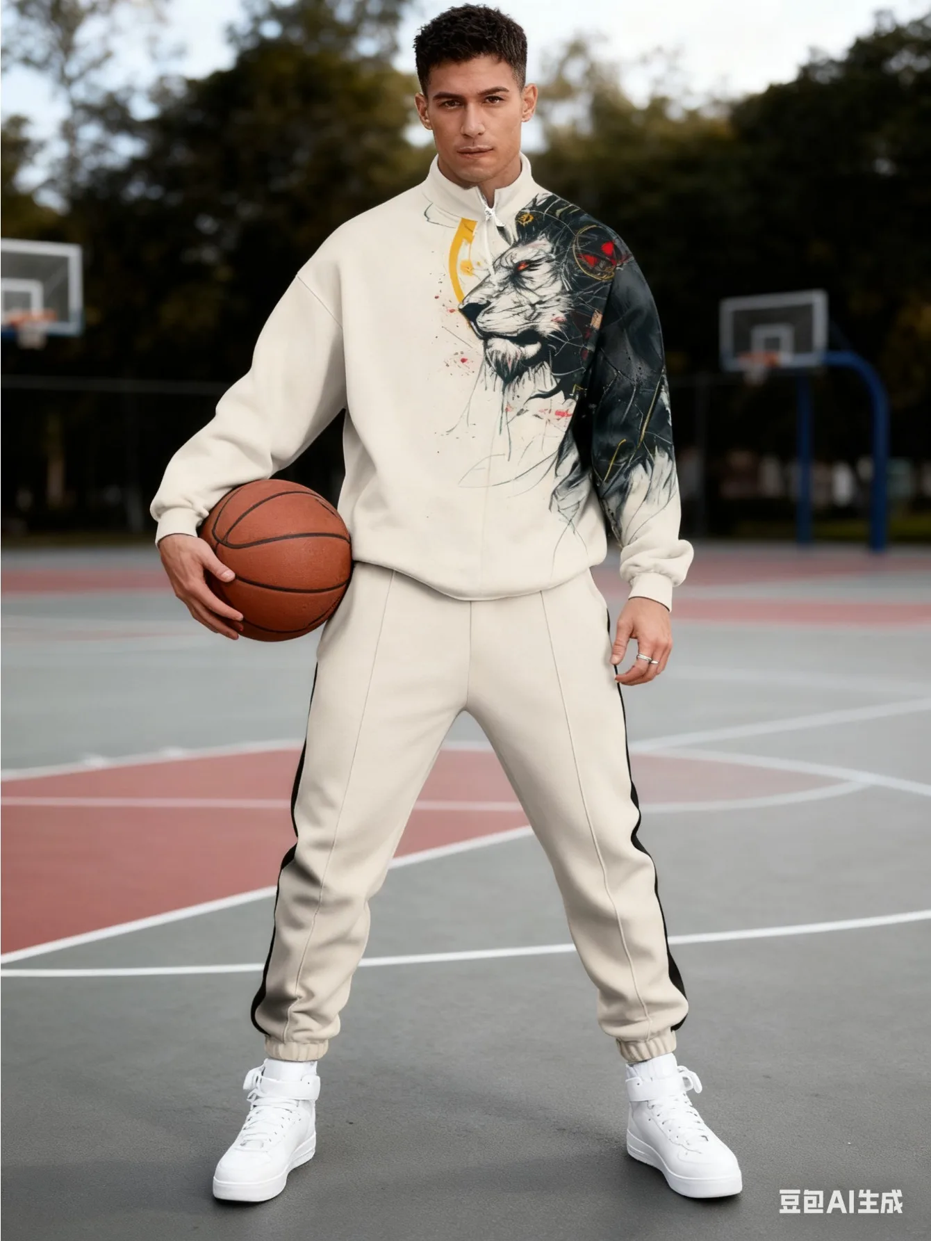 طقم رياضي بنصف سحاب مطبوع رقميًا للرجال من أوروبا وأمريكا - قماش سويت شيرت عالي الجودة صديق للبشرة