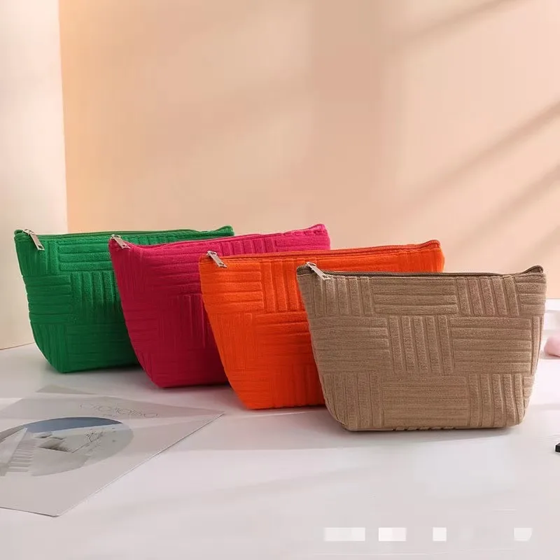 Makeup Bag New Street Trend Large Capacity Towel Woven Stripe Portable Travel Home Cosmetics Storage