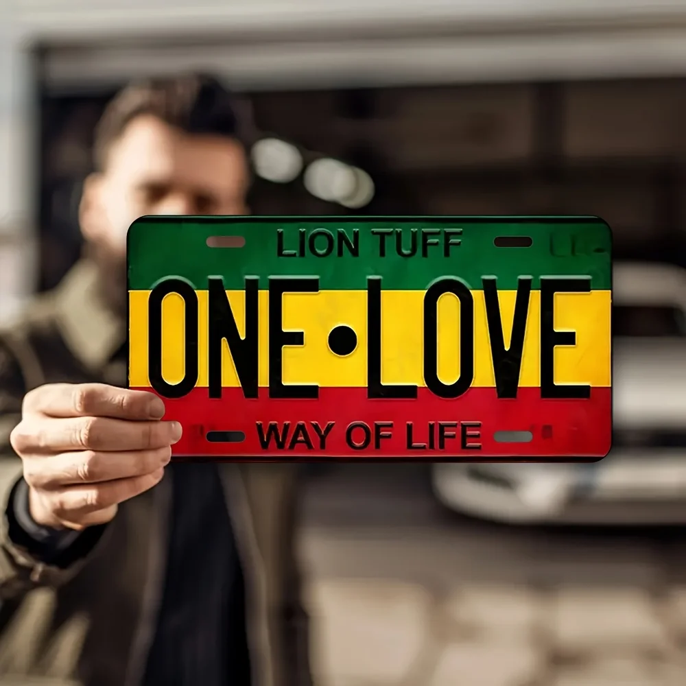 AL One Love Rasta License Plate Sign - Vintage Durable Metal Plaque Wall Decor, Home Office Bar Man Cave Wall Art