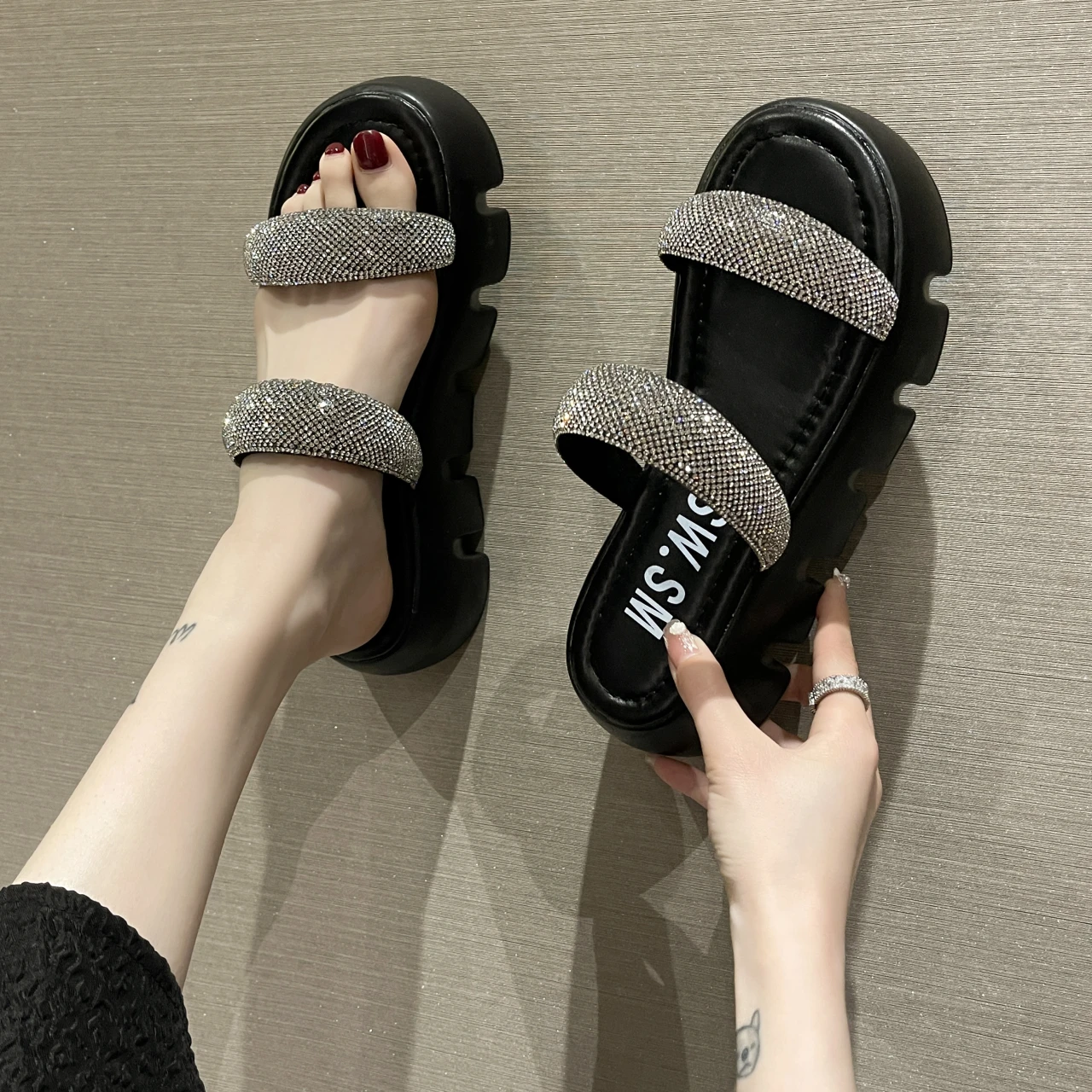 Crystal Platform Flats Fashion Slippers 2022 Summer New Sport Sandals Luxury Heels Shoes Party Brand Women Shoes Ladies Slides