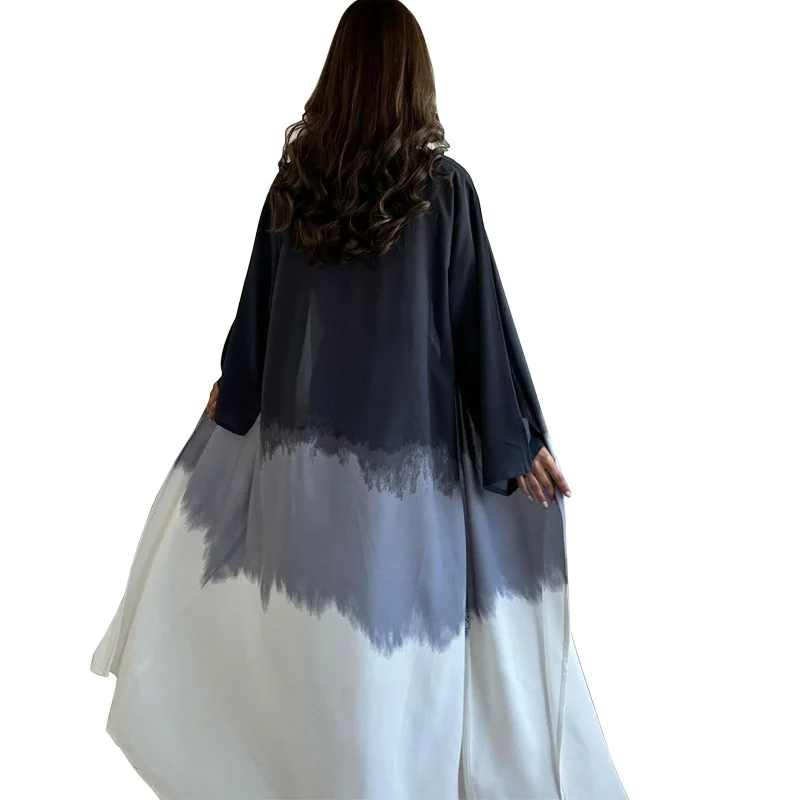 Tie-dye Long Muslim Dress Women Cardigan Caped Summer Kaftan Loose Casual Abaya Women Clothes Dress Musulmane Vestidos Largos