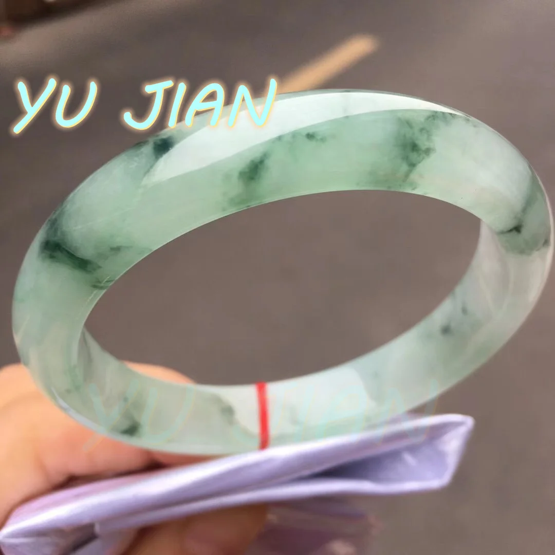 Natural Burma Jadeite Ice Floating Flower Bracelet Exquisite Jade Bangles Starry Sky Color Positive Ring Handring Fine Jewelry