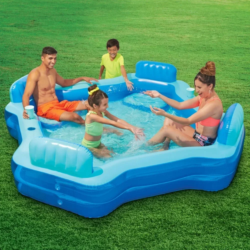 

Blue Deluxe Comfort Inflatable Family Swimming Pool, 4 Seats, Square, Age 6 & up Swimming Pool