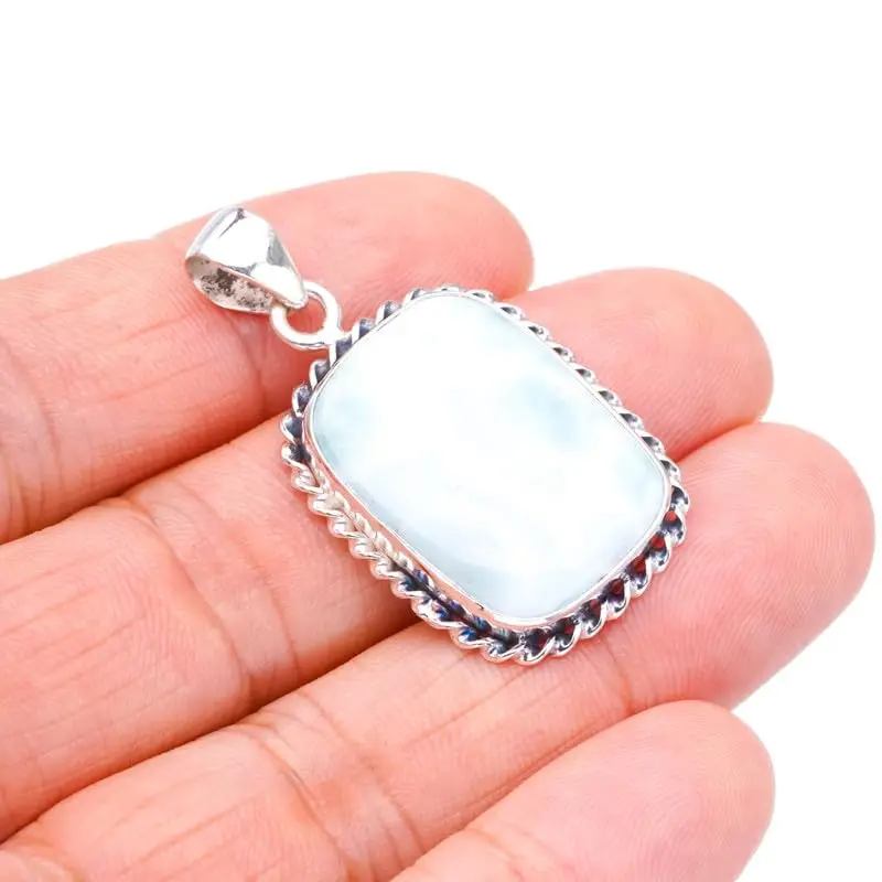 StarGems® Natural Larimar Handmade 925 Sterling Silver Pendant 1.5