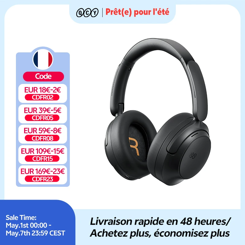 QCY H3S -56dB casque sur l'oreille adaptatif ANC haute résolution LDAC son spatial écouteur sans fil Bluetooth 6.0 double pilote 102H casque