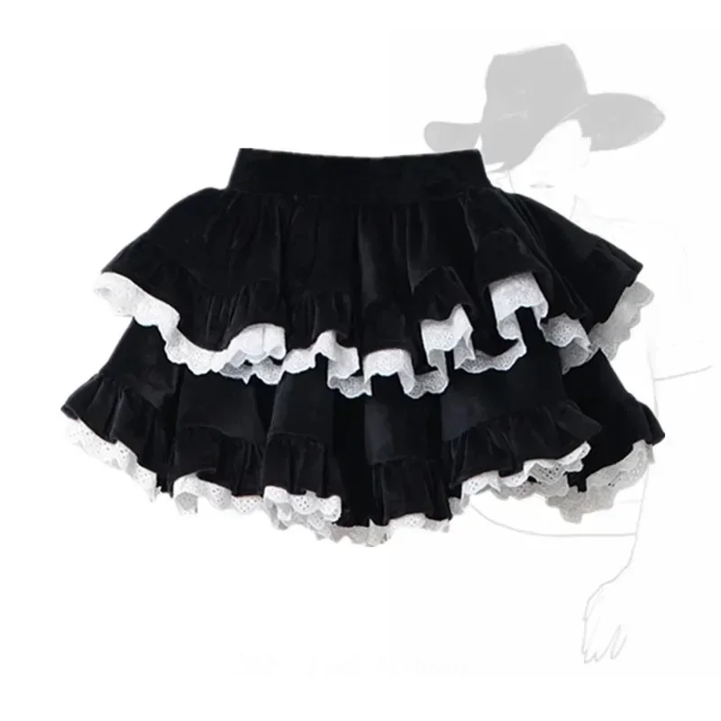 2025  Edge Stitching Hotsweet Pure Desire Fashion Y2K New Corduroy Skirt Sweet Cute Women Cake Skirt Ruffle Spicy hydsuii3