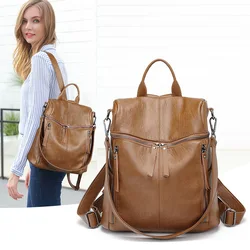 Soft Leather Backpack Lightweight Women Backpack Sheepskin Casual Waterproof Travel Bag Mother Kids Bags for Girl School Bags