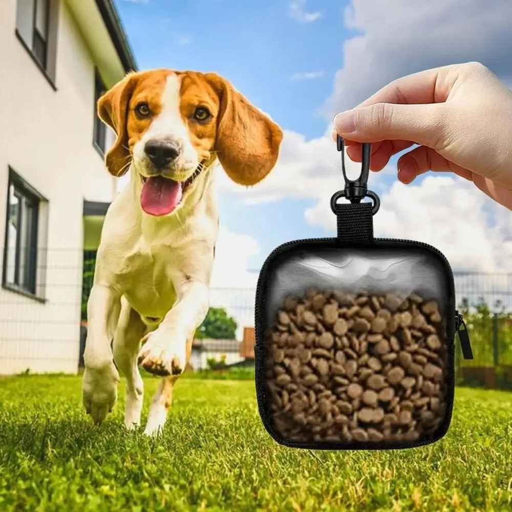 Portable Canvas Dog Treat Pouch PVC Semi-transparent Food Storage Dispenser Multi-Purpose Pet Training Pouch Camping