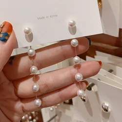 2022 New Trend Simulated Pearl Women's Long Earrings White Round Pearl Wedding Pendant Earrings Korean Fashion Jewelry Earrings