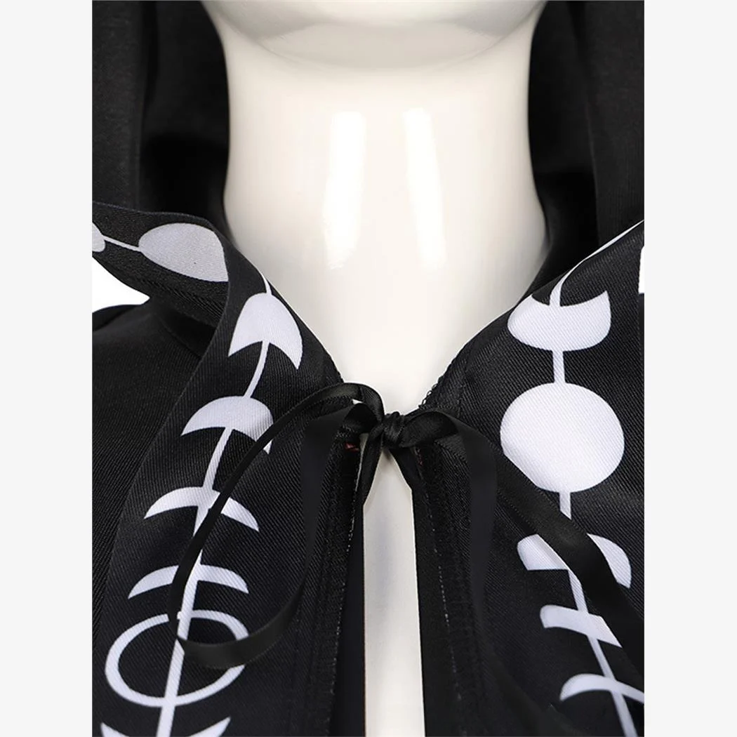 قبعة تنكرية من العصور الوسطى، زي مسرحي للهالوين، عباءة قصيرة مطبوعة بغطاء للرأس للنساء، زي مسرحي عرقي