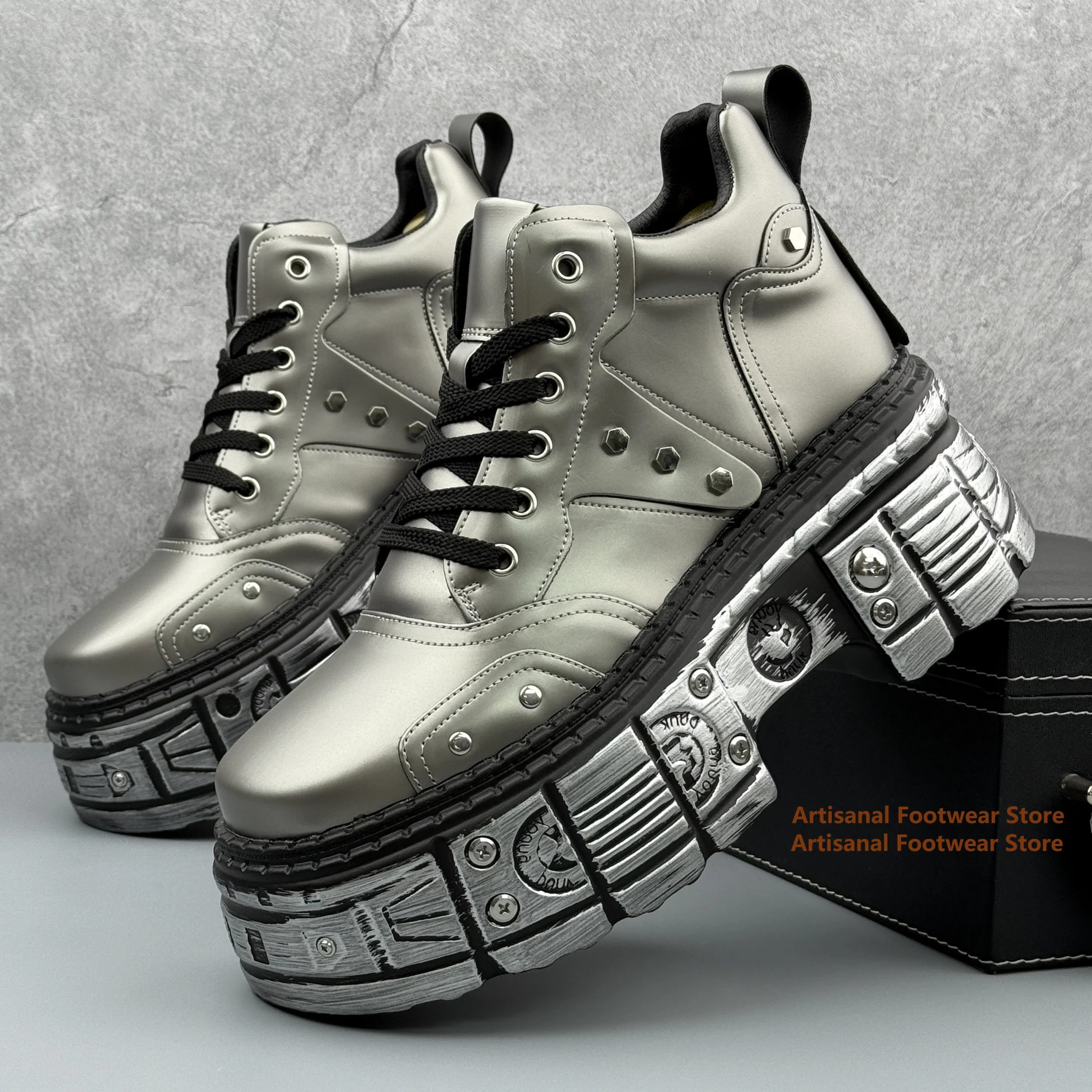 Thick Soled Height Increasing Men's Shoes Gradient Color Lace-Up Fashionable Men's Shoes Trendy Luxury Handmade Men's Shoes