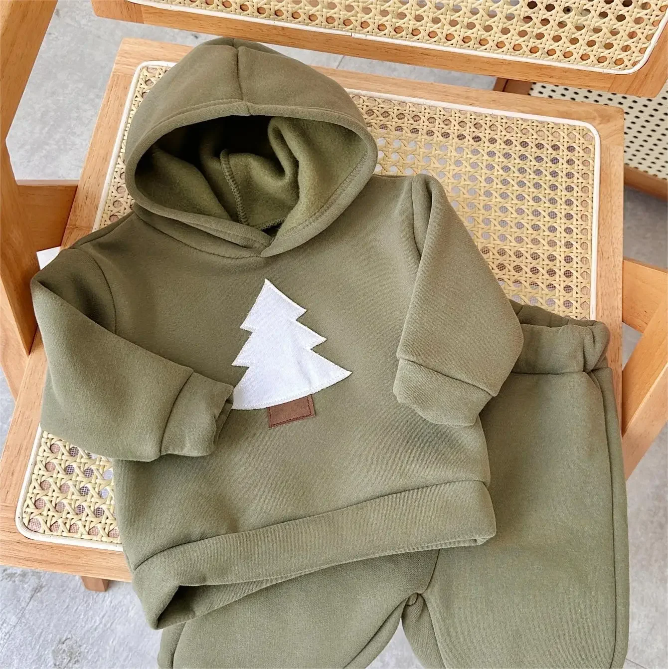 Newborn Clothes New  Boy Girl Baby Long Sleeved + Pants  Cartoon Small Tree Cotton Hooded  Winter Casual Set Warm Thick Style