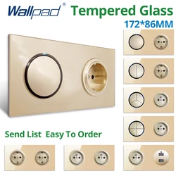 Wallpad Goud Dubbel Glazen Paneel Muur 1 2 3 4 Gang Schakelaar en USB EU UK Stopcontact Ronde Knop 172*86mm
