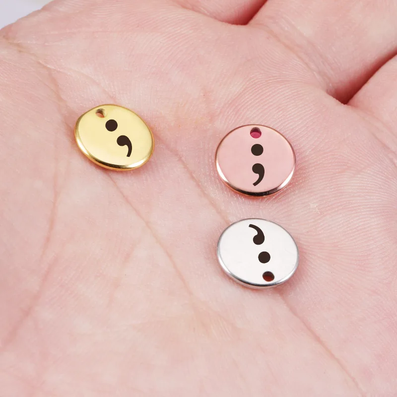 20pcs 10mm Stainless Steel Small Tag Symbol Semicolon Charms - Stainless Steel  Your Own Logo Charm Pendant