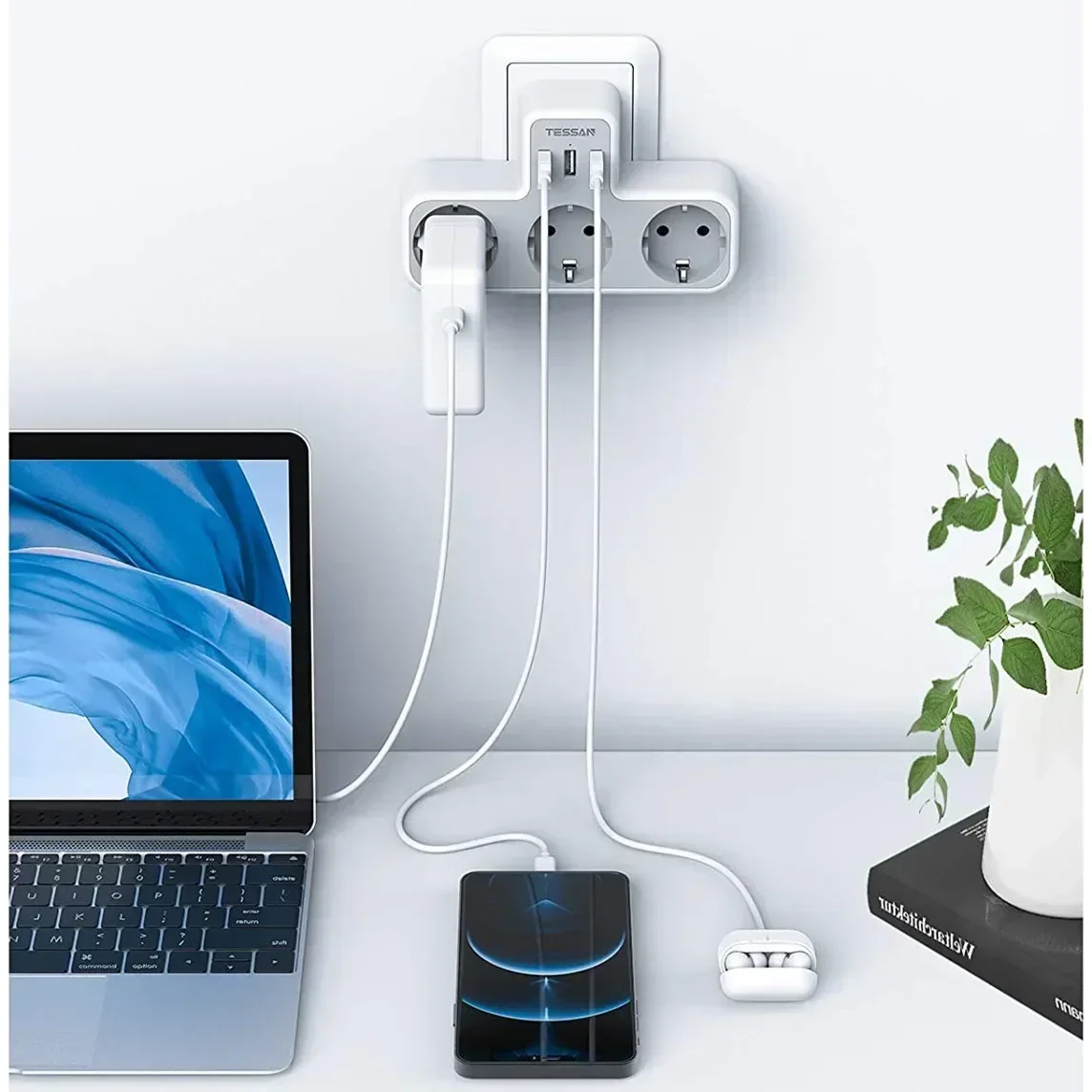 TESSAN EU KR Plug Power Strip with AC Outlets and USB Charging Ports Multiple Wall Socket Adapter for Home Office