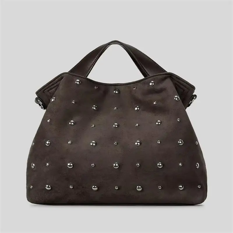 

Women's Vintage Niche Rivet Handbag Luxurious Trendy High-quality Frosted Tote Bag With Buckle Soft Large-capacity Commute Bag
