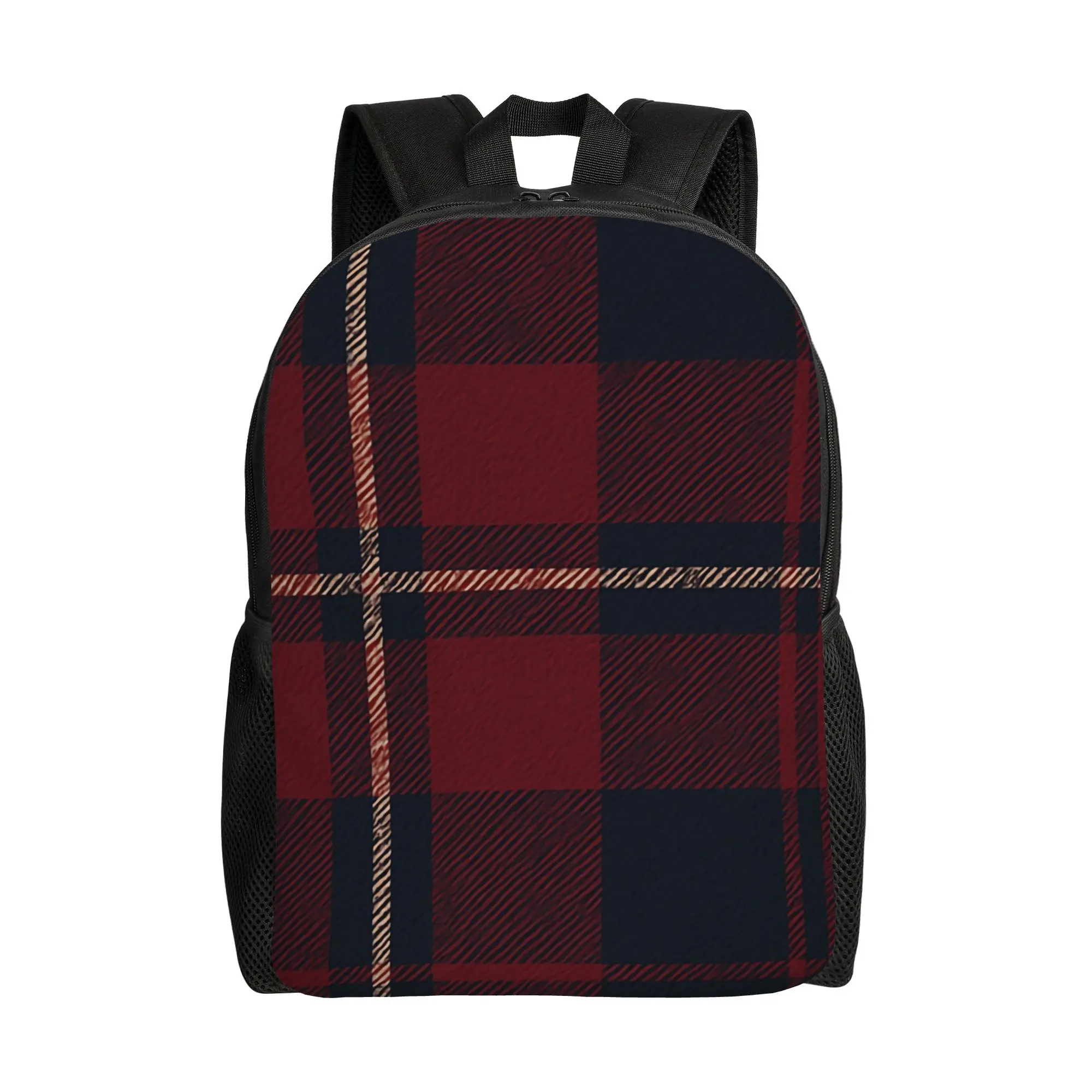 

A minimalist single-layer backpack with a checked pattern of classic red and navy blue, perfect for coffee outings, classes