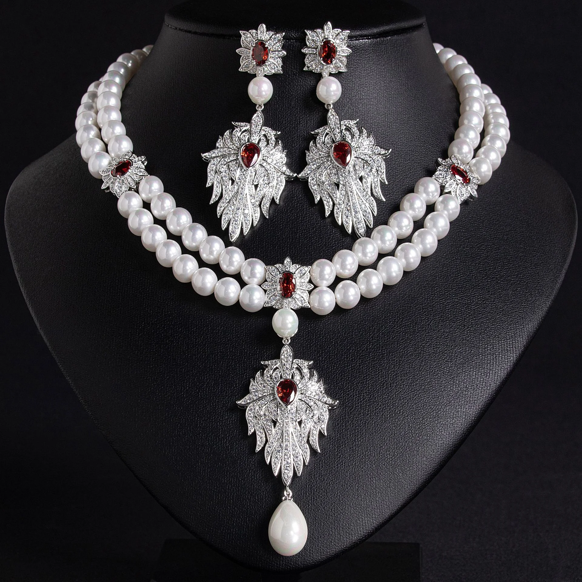Sea Shell Pearl  Flower Zircon Necklace And Earring Set