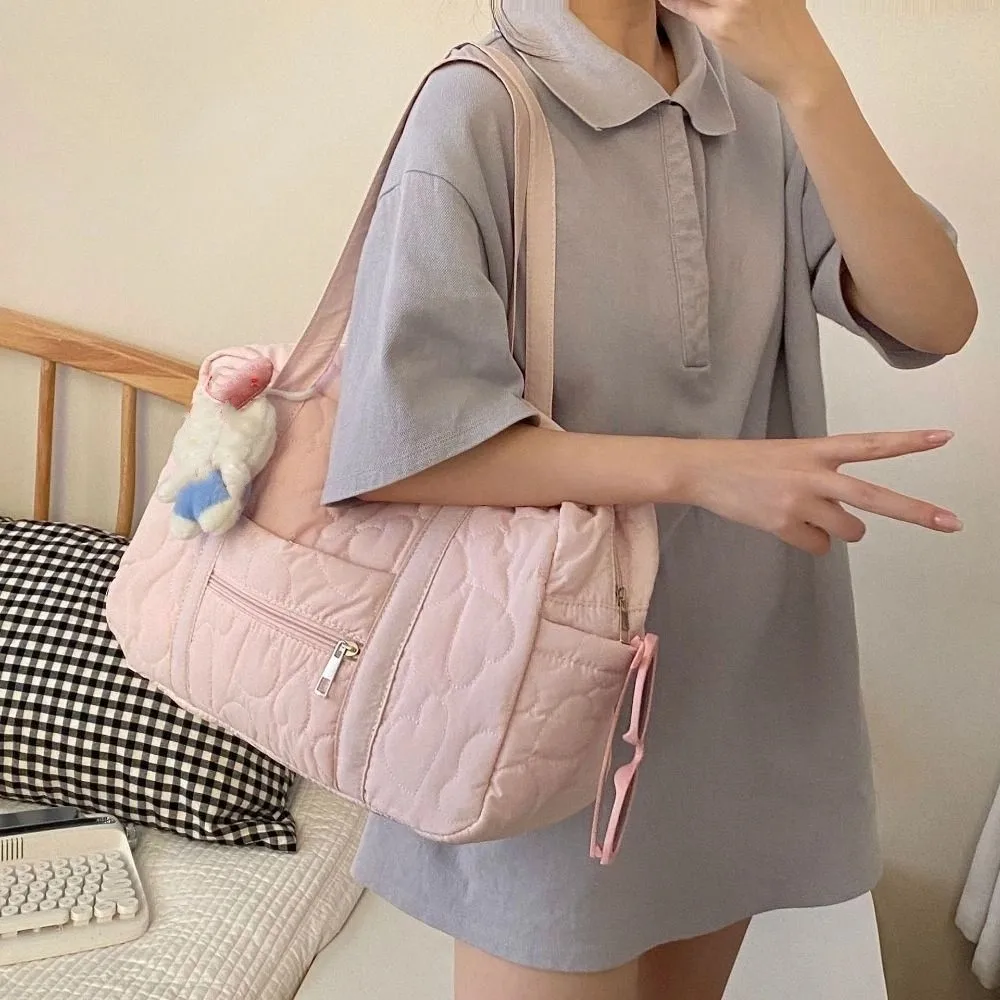 

Sweet Underarm Bag Travel Luggage Bag Korean Style Solid Color Mommy Bag Nylon Heart Travel Storage Bag Girls