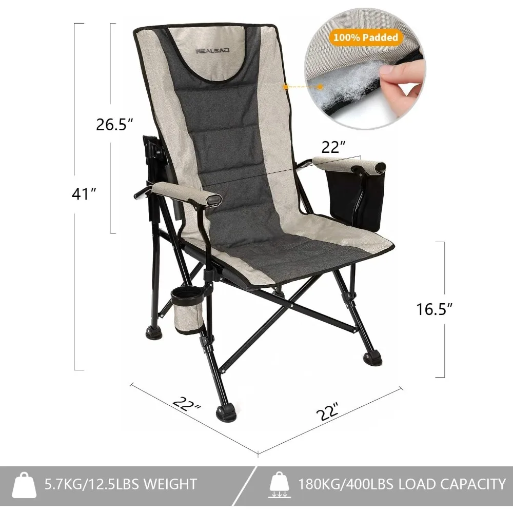 Heavy Duty Folding Chairs for Outdoor Sports and Gardening - Support up to 400 LBS with Padded High Back and Movable Backrest