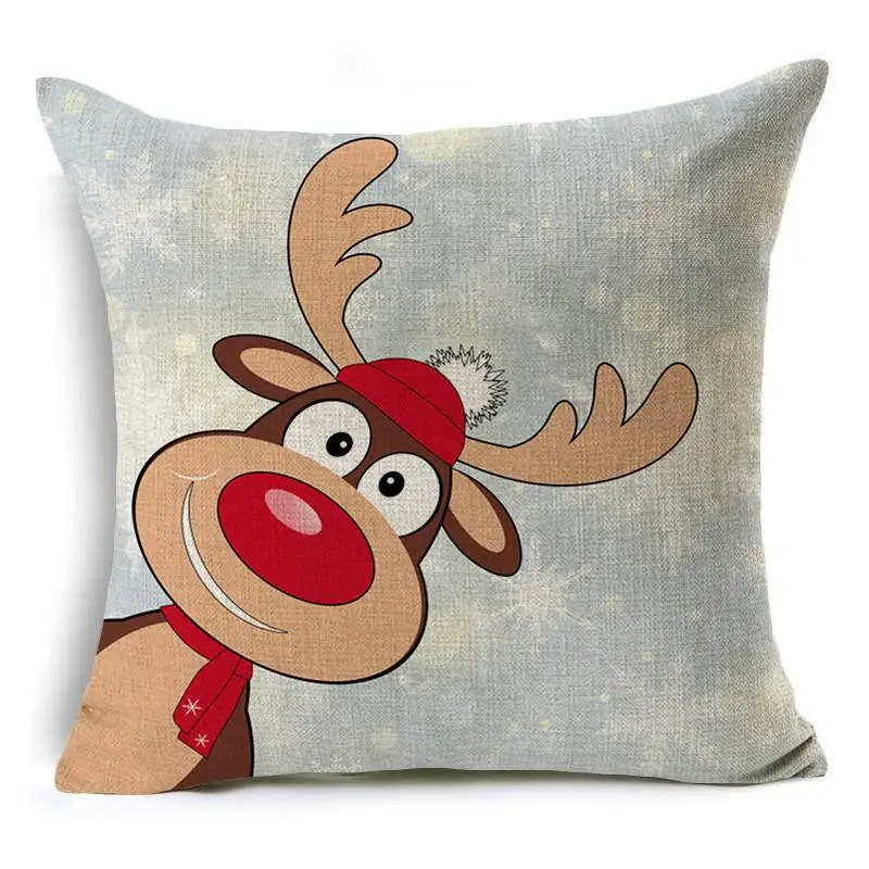 Cartoon Christmas Snowman Reindeer Pillow Cover Fashion Merry Christmas Theme Cushion Case Decorative Sofa Bed Home Decor