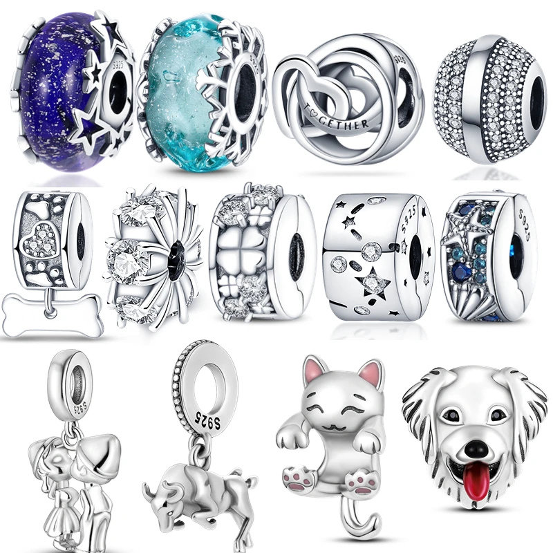 

2023 New Charm Of Ley 925 Silver Animal Beaded Kitty Charms Fit Original Pandora 925 Bracelet DIY Women Jewelry Abalorios