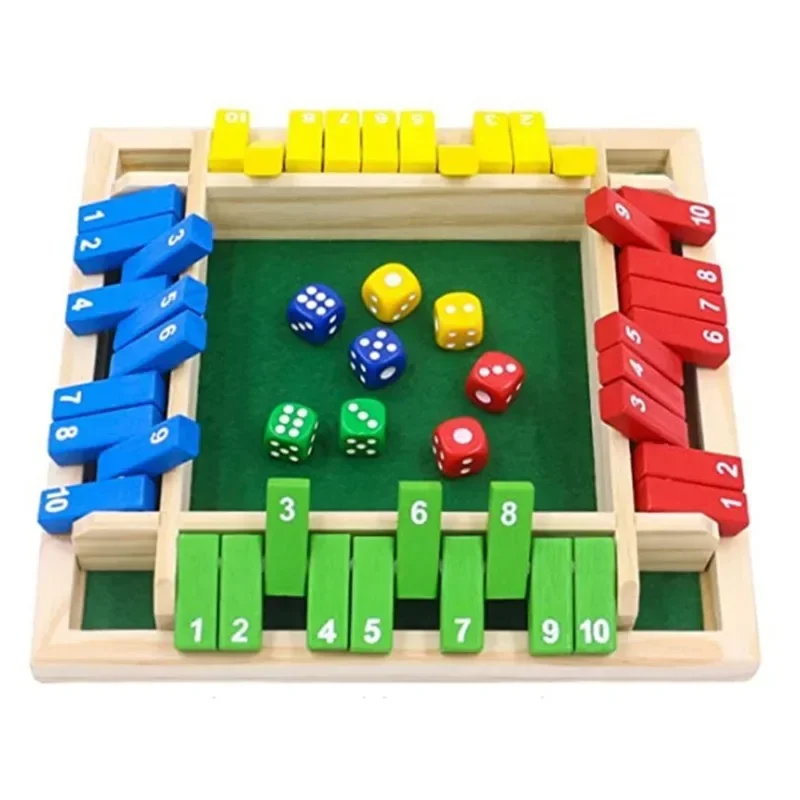 Wooden Dice Board Game Shut The Box for 4 Players Flaps & Dices Game Parent-children Interaction Family Entertainment