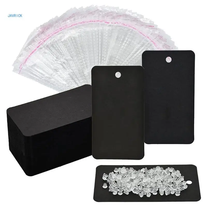 

100x Earring Cards for Jewelry Display Cardboard Packaging with Ear Back for Selling Hanging Earring Black Brown White