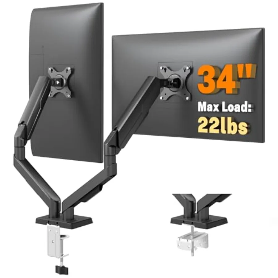 Monitor Stand for 17-34 inch Computer Screens: Full Motion Steel Black Supports up to 22lbs with Gas Spring and 75/100mm VESA M