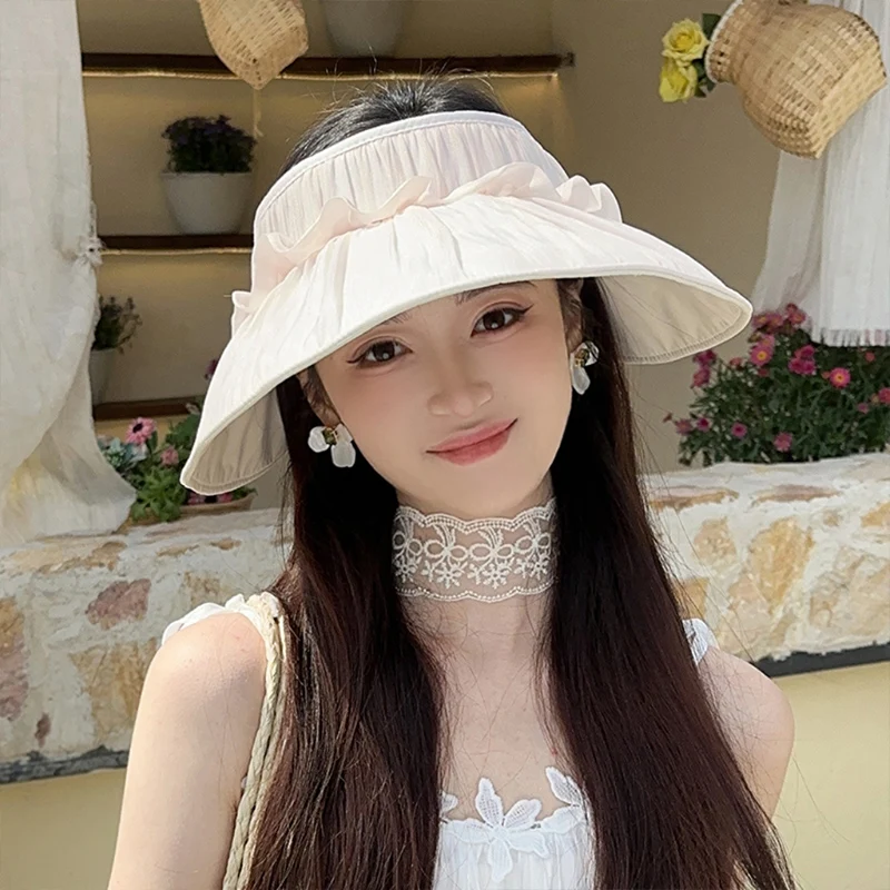 Women's Summer New Style Sun Protection Hat Foldable  UV Protection Empty Top Hat Adjustable Bandeau Beach Hat